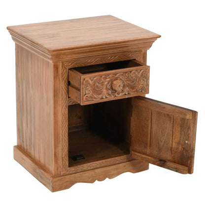 Artwork Mango Wood Bedside Table With Storage 100% Eco Sourced Natural Wood