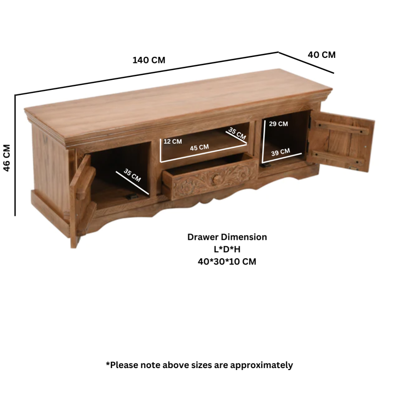 Artwork Mango Wood Tv Cabinet 100% Eco Sourced Natural Wood