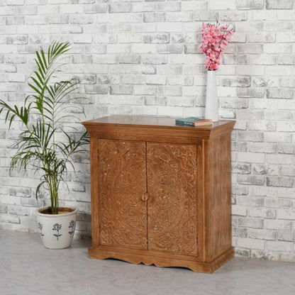 Artwork Mango Wood Sideboard With 2 Doors 100% Eco Sourced Natural Wood