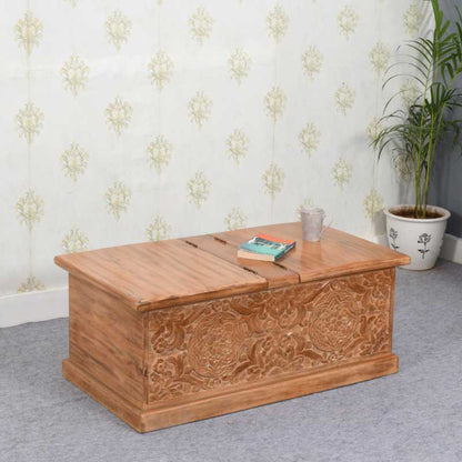 Artwork Mango Wood Coffee Table/Blanket Box 100% Eco Sourced Natural Wood