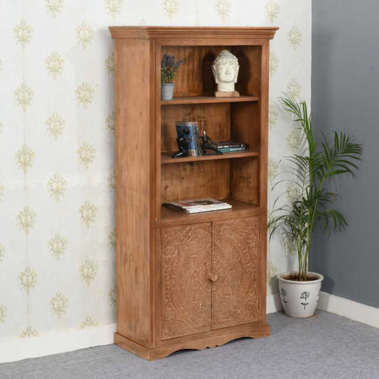 Artwork Mango Wood Large Corner Bookcase 100% Eco Sourced Solid Natural Wood