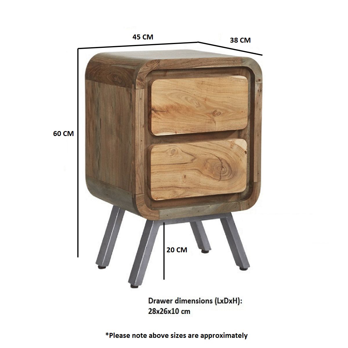 Aspen 2 Drawer Lamp Table 100 % Solid Hardwood and Reclaimed Metal.