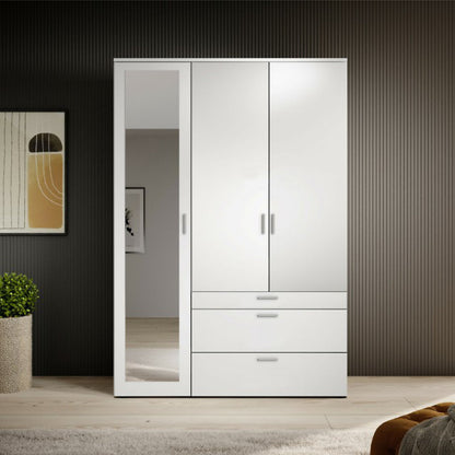 Vesala 3 Hinged Door Wardrobe with Mirror White Matt Graphite Matt