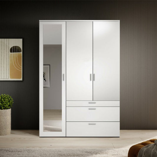 Vesala 3 Hinged Door Wardrobe with Mirror White Matt Graphite Matt
