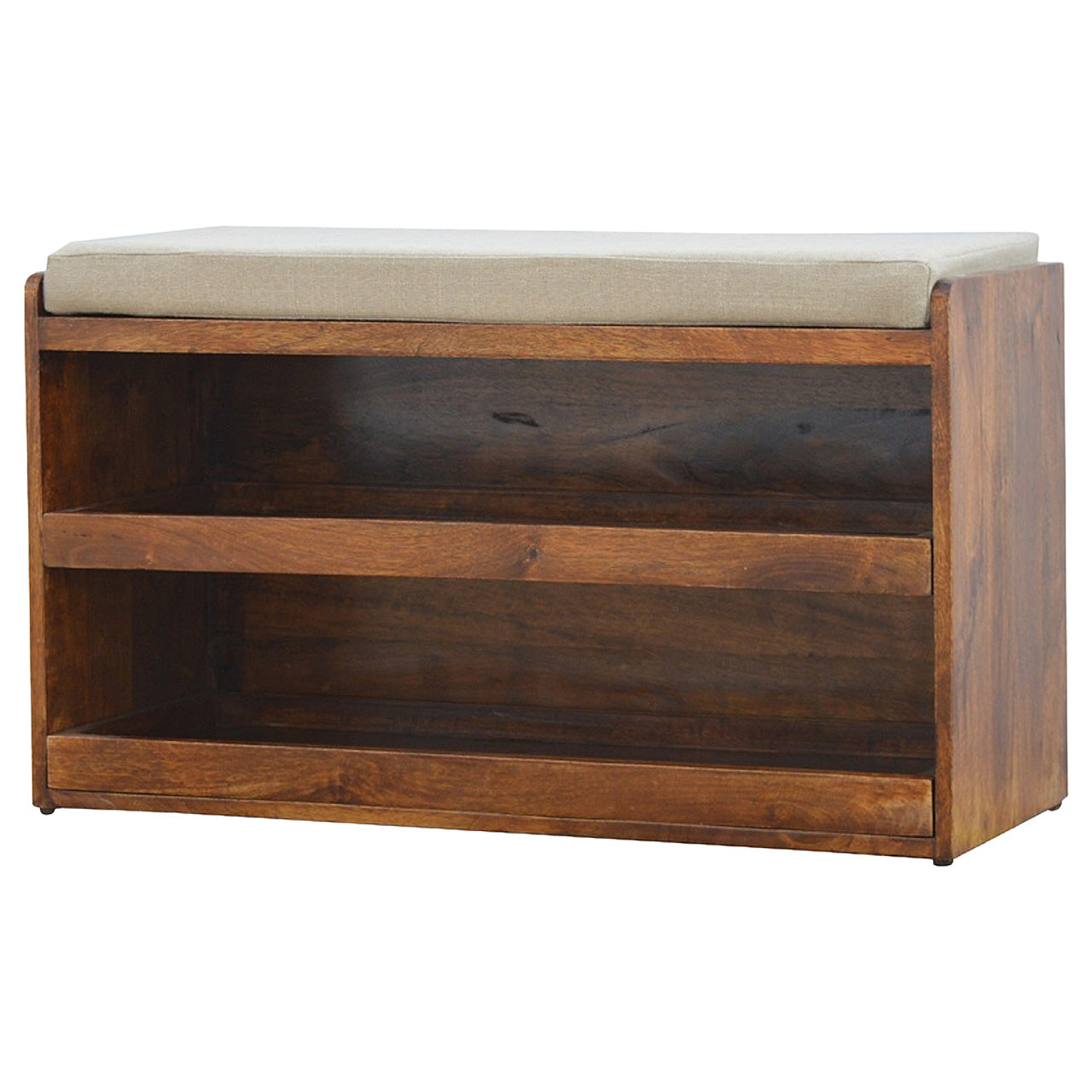 Mud Linen Pull out Shoe Bench 100% Solid Mango Wood