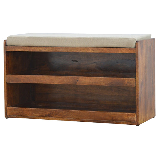 Mud Linen Pull out Shoe Bench 100% Solid Mango Wood