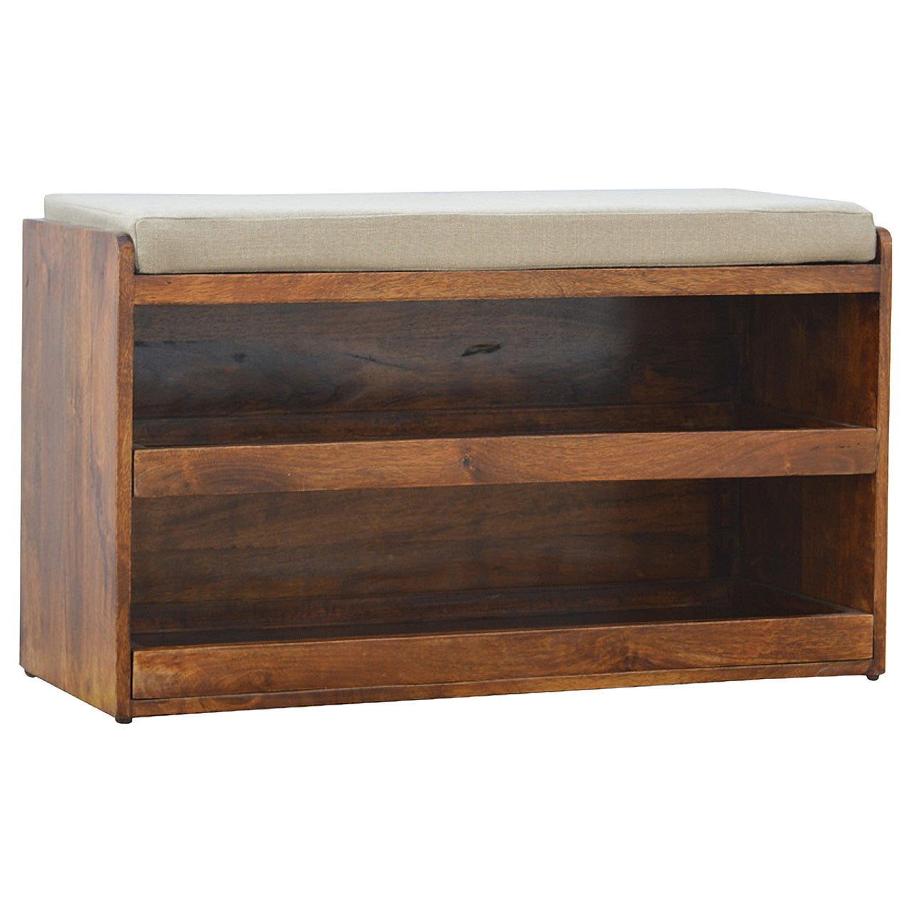 Mud Linen Pull out Shoe Bench 100% Solid Mango Wood