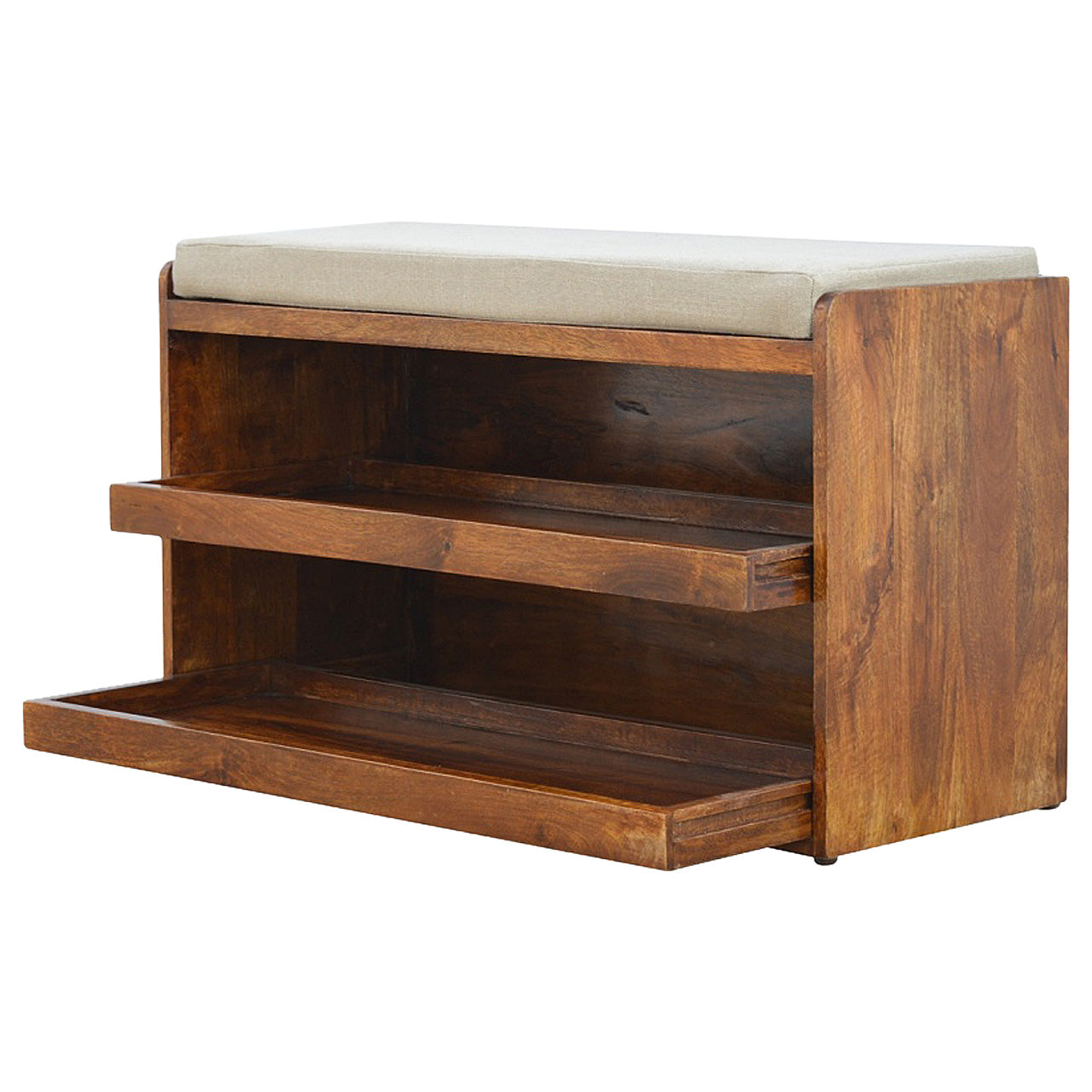 Mud Linen Pull out Shoe Bench 100% Solid Mango Wood
