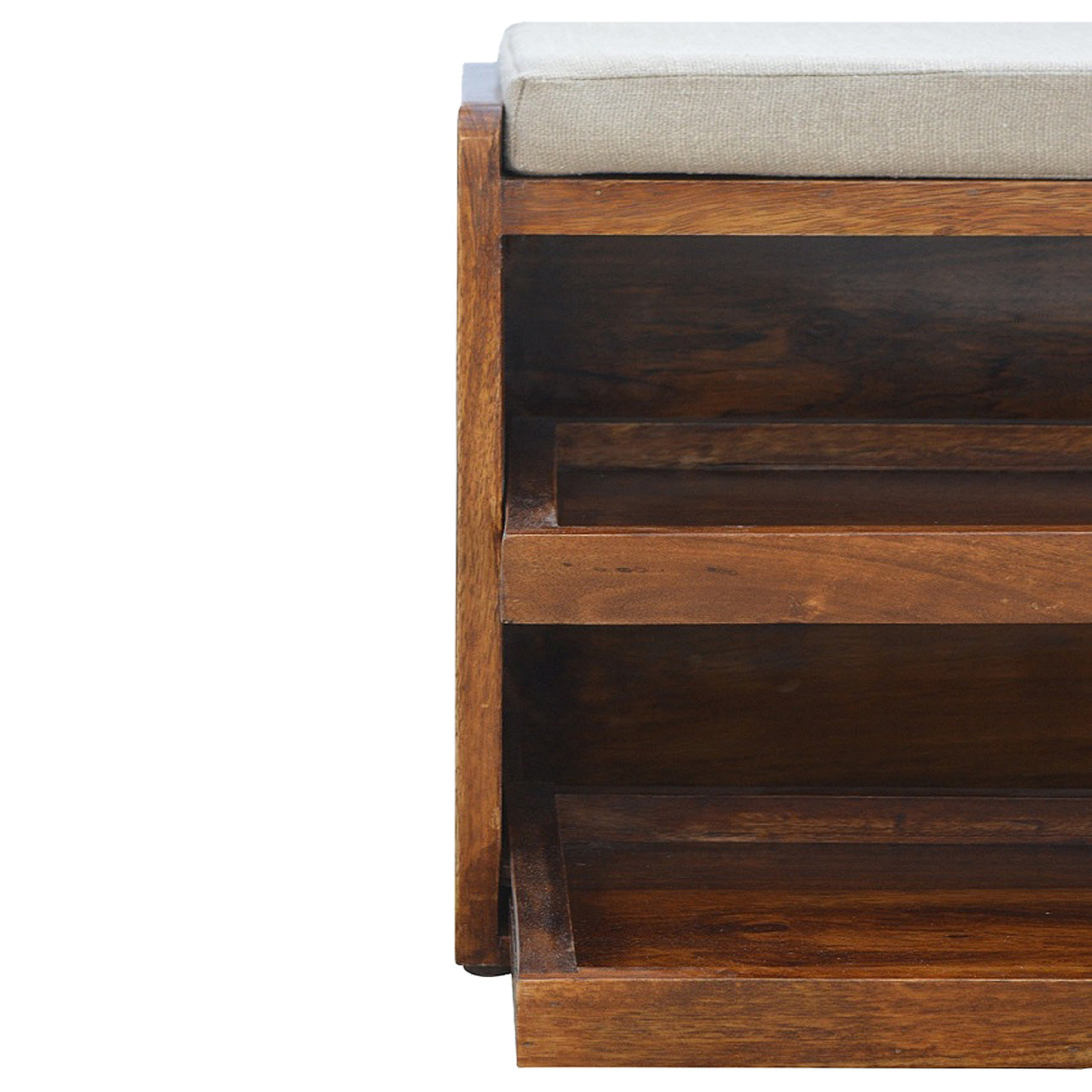 Mud Linen Pull out Shoe Bench 100% Solid Mango Wood