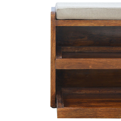 Mud Linen Pull out Shoe Bench 100% Solid Mango Wood