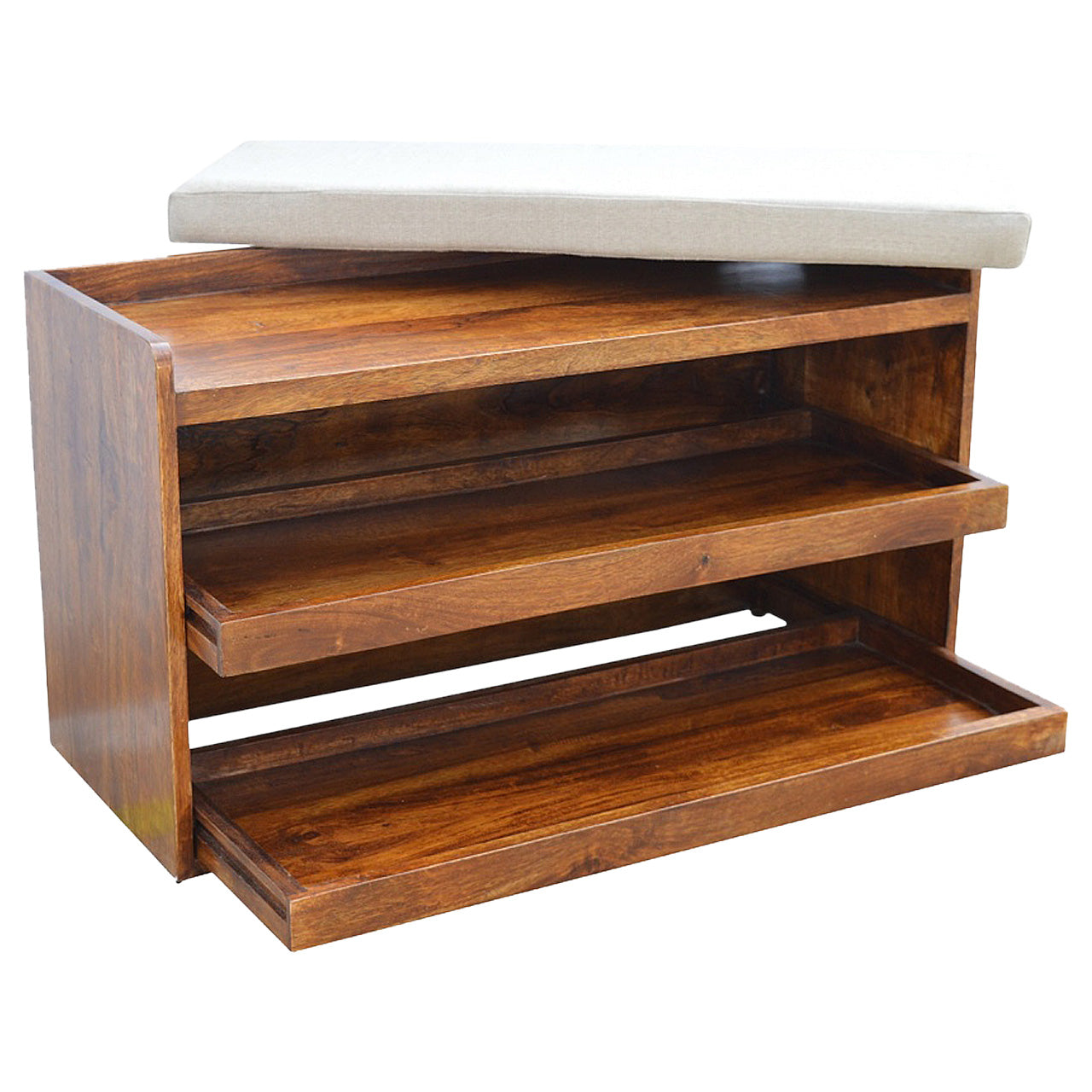 Mud Linen Pull out Shoe Bench 100% Solid Mango Wood