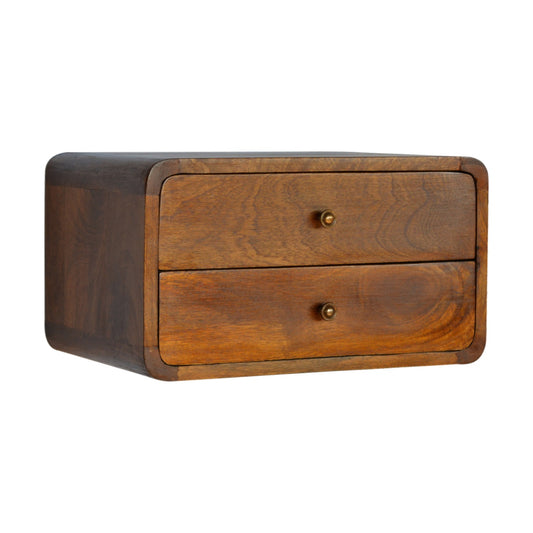 Floating Curved Chestnut Bedside 100% Solid Mango Wood