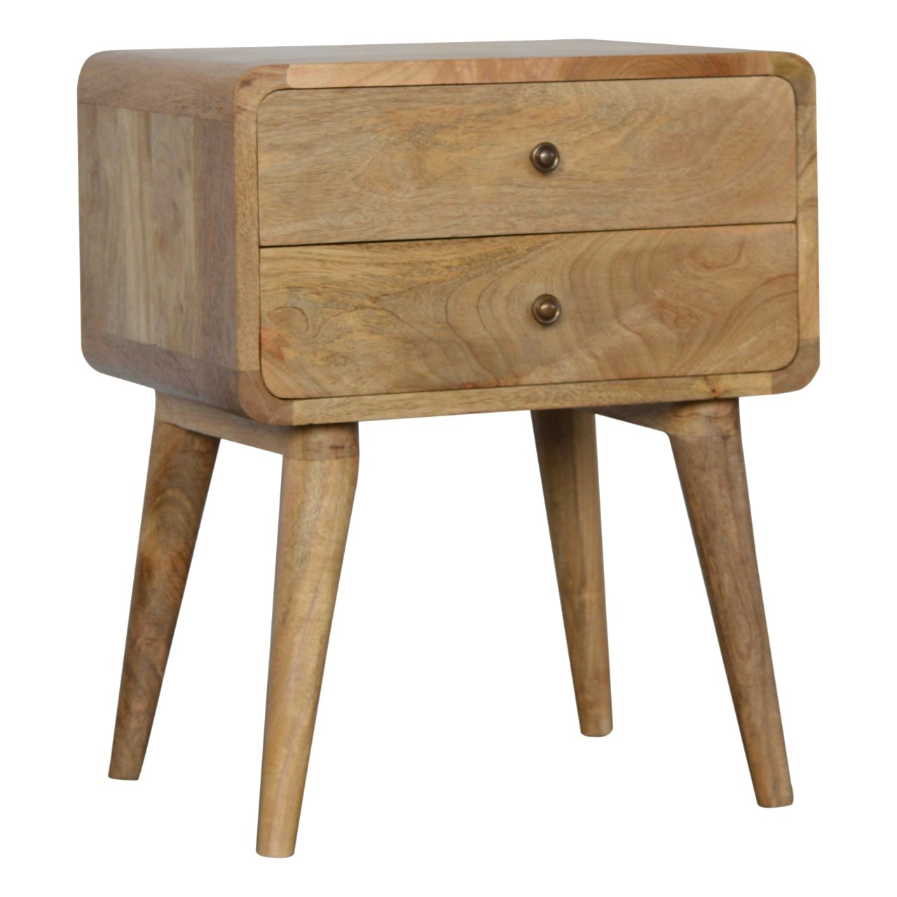 Curved Oak-ish Bedside 100% Solid Mango Wood