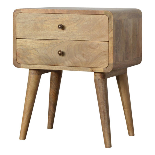 Curved Oak-ish Bedside 100% Solid Mango Wood