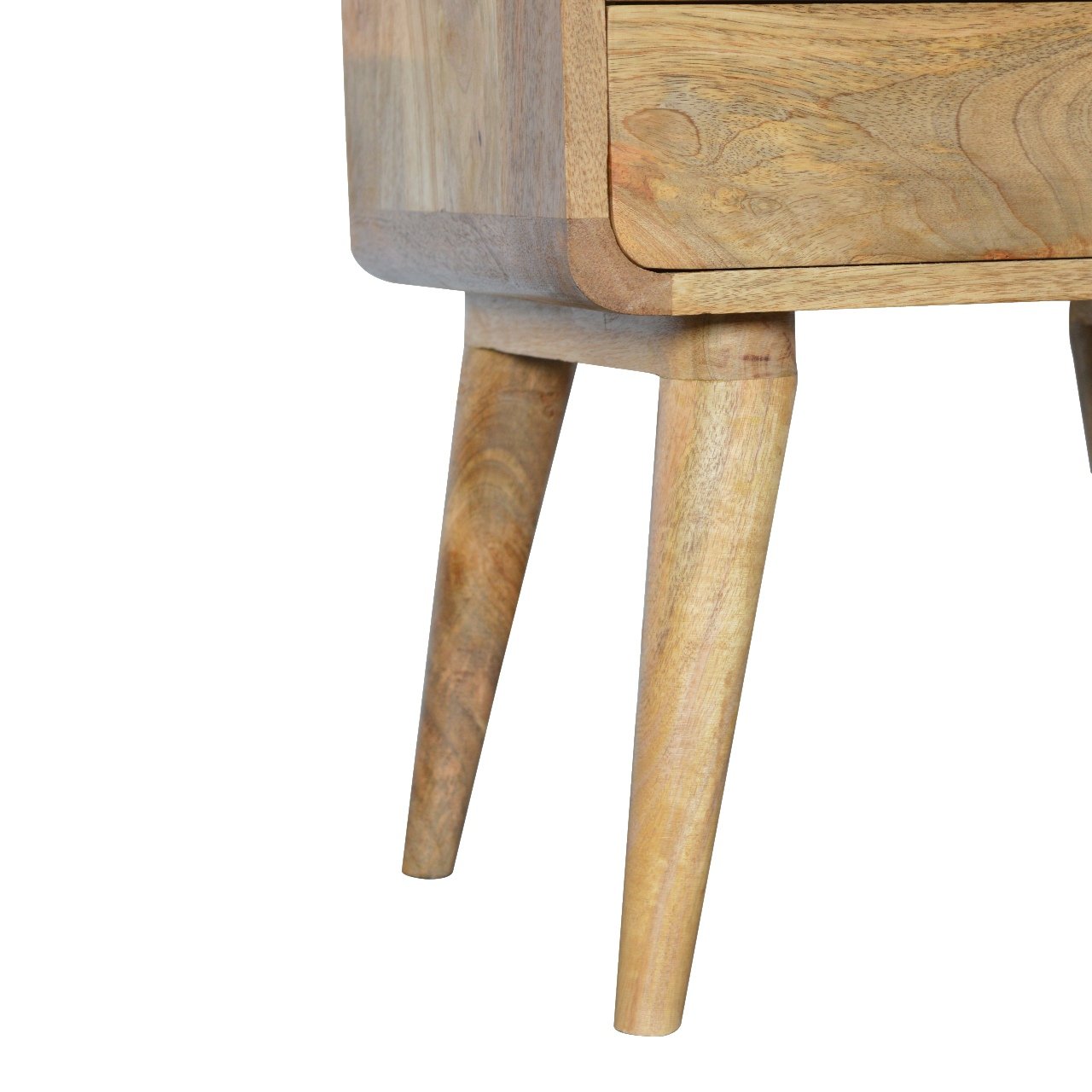 Curved Oak-ish Bedside Table with Drawer, 100% Solid Mango Wood