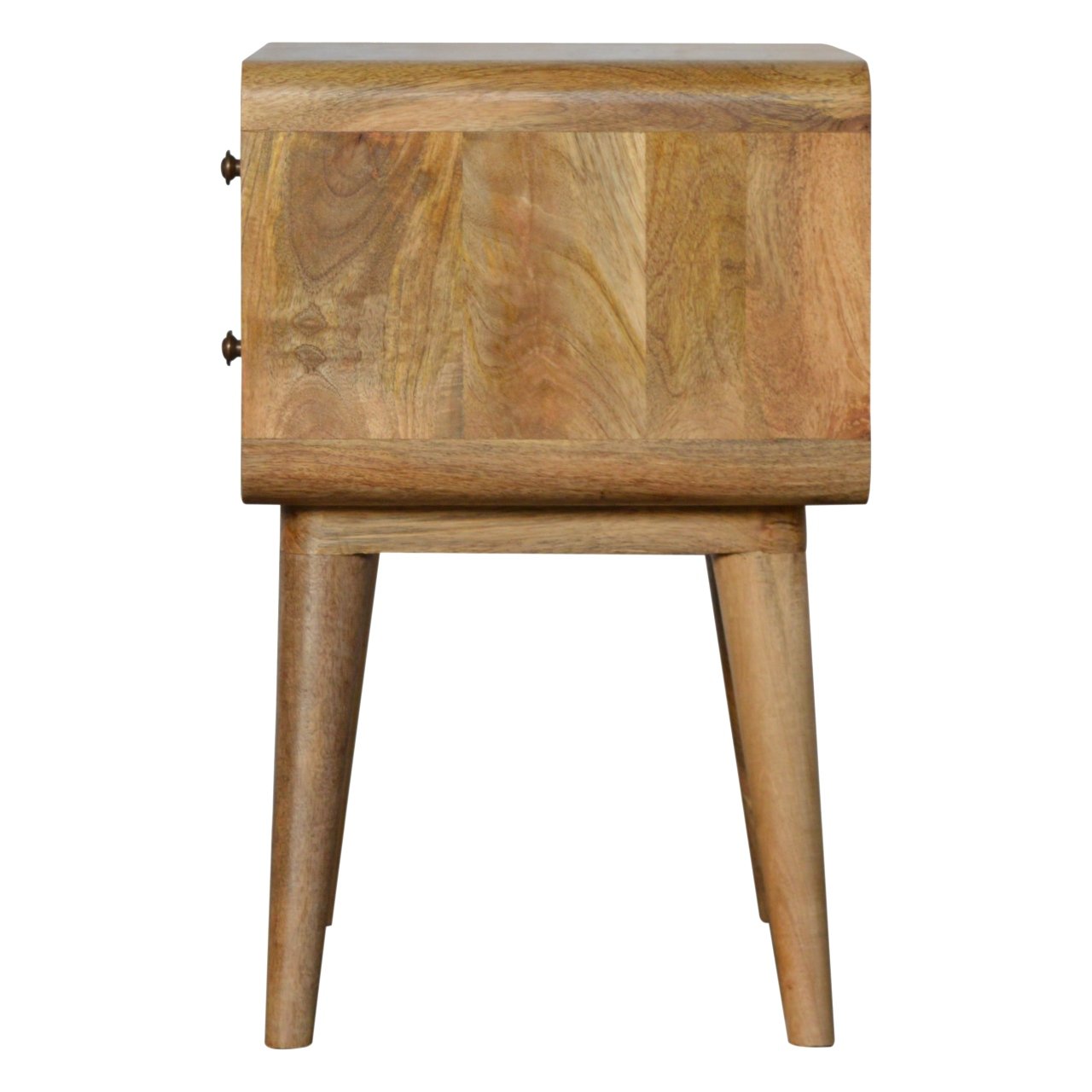 Curved Oak-ish Bedside Table with Drawer, 100% Solid Mango Wood