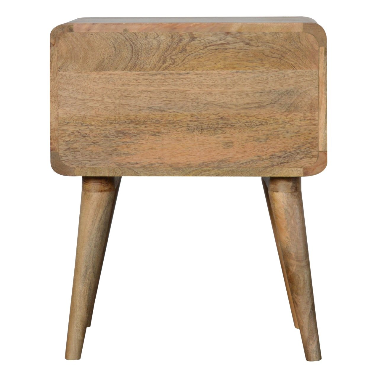 Curved Oak-ish Bedside Table with Drawer, 100% Solid Mango Wood