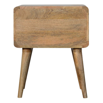 Curved Oak-ish Bedside Table with Drawer, 100% Solid Mango Wood