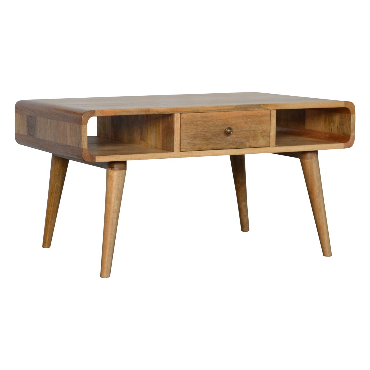 Curved Oak-ish Coffee Table 100% Solid Mango Wood