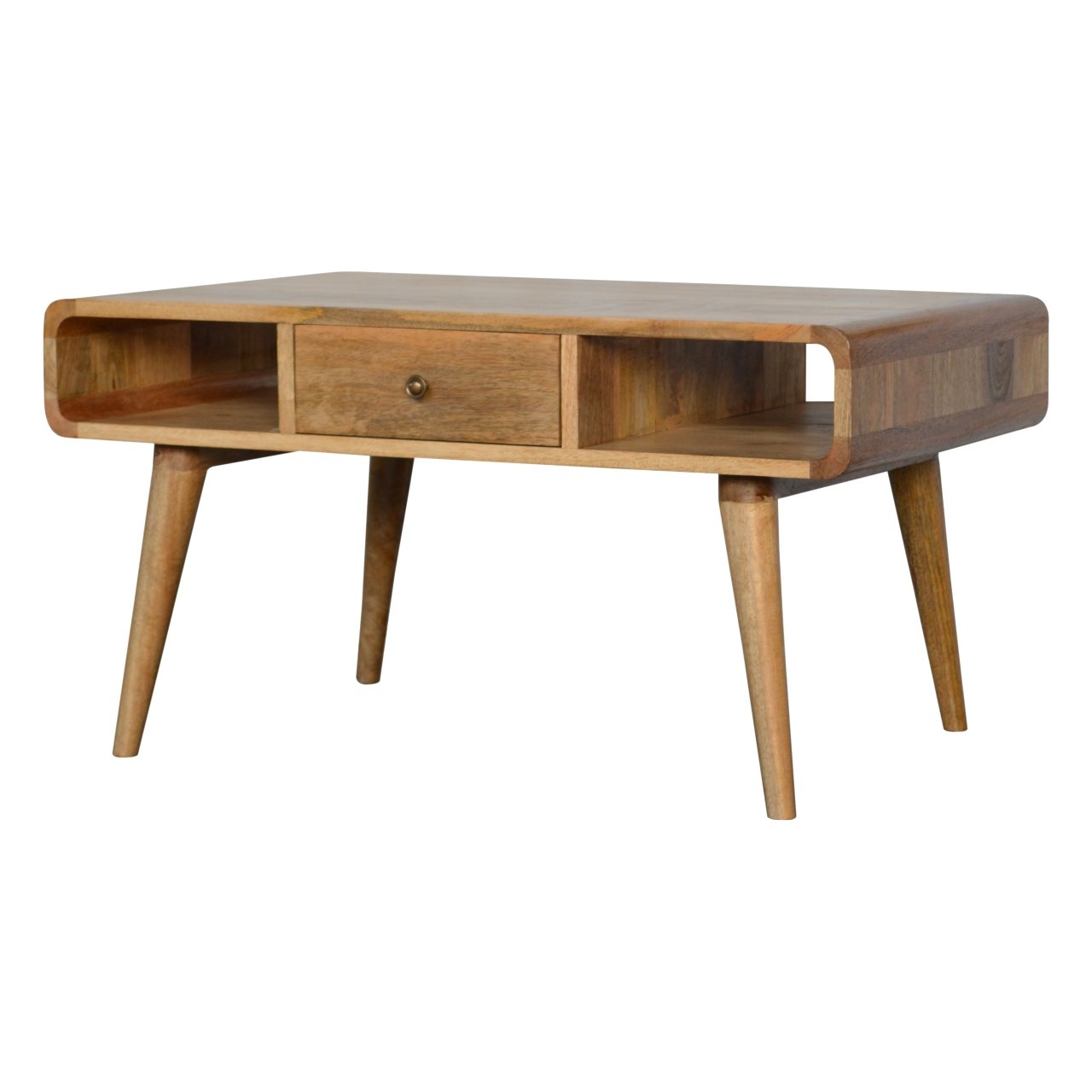 Curved Oak-ish Coffee Table 100% Solid Mango Wood