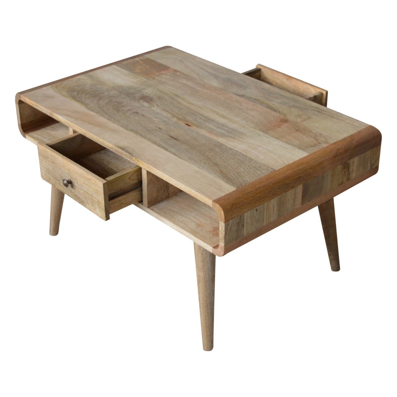 Curved Oak-ish Coffee Table 100% Solid Mango Wood