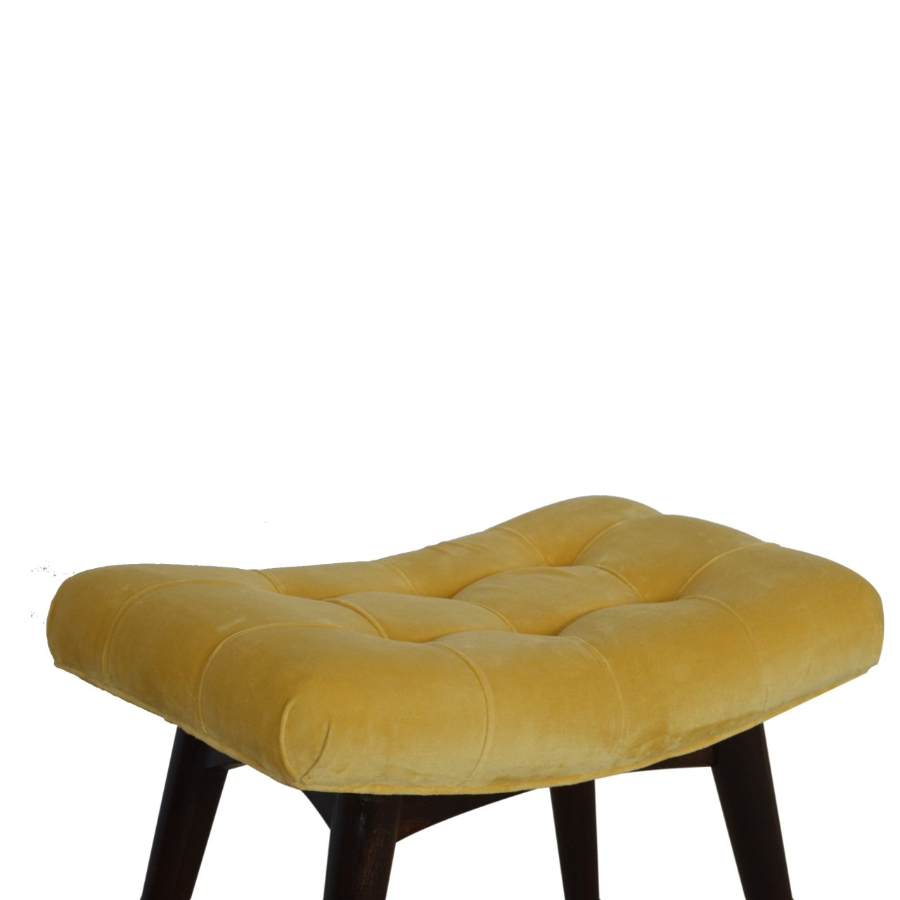 Mustard Velvet Curved Bench. 100% Solid Mango Wood
