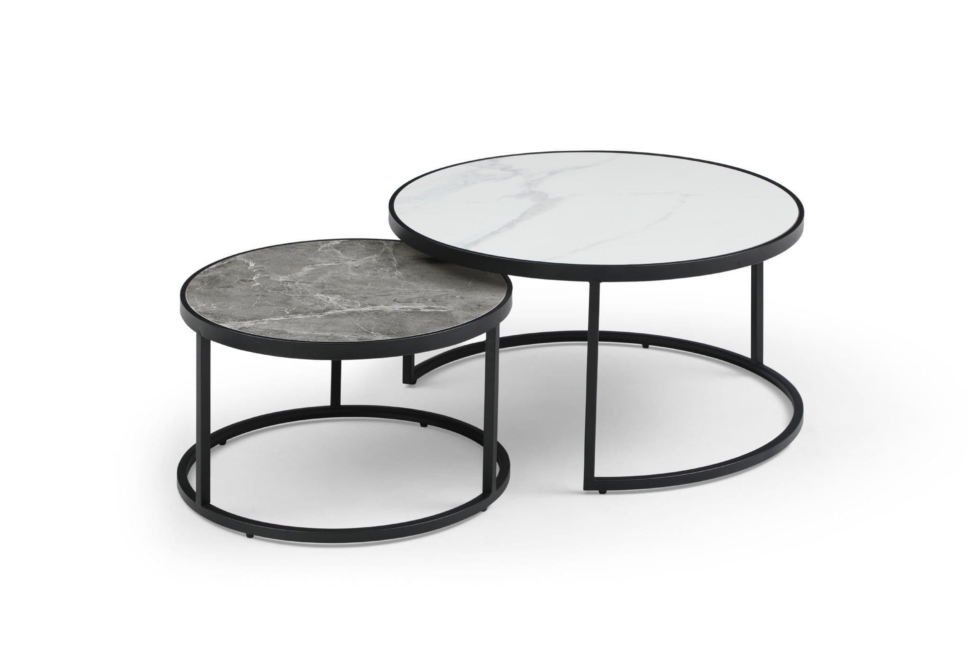 Set of 2 Round Sintered Stone Nesting Coffee Tables