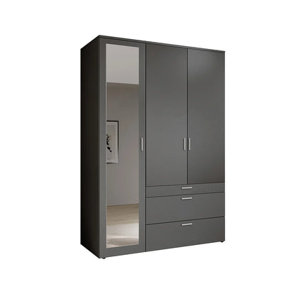 Vesala 3 Hinged Door Wardrobe with Mirror White Matt Graphite Matt