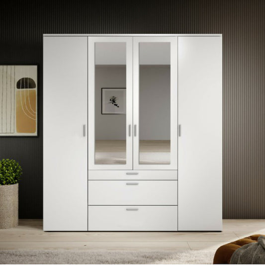 Vesala 4 Hinged Door Wardrobe with Mirror. 3 Colours Available