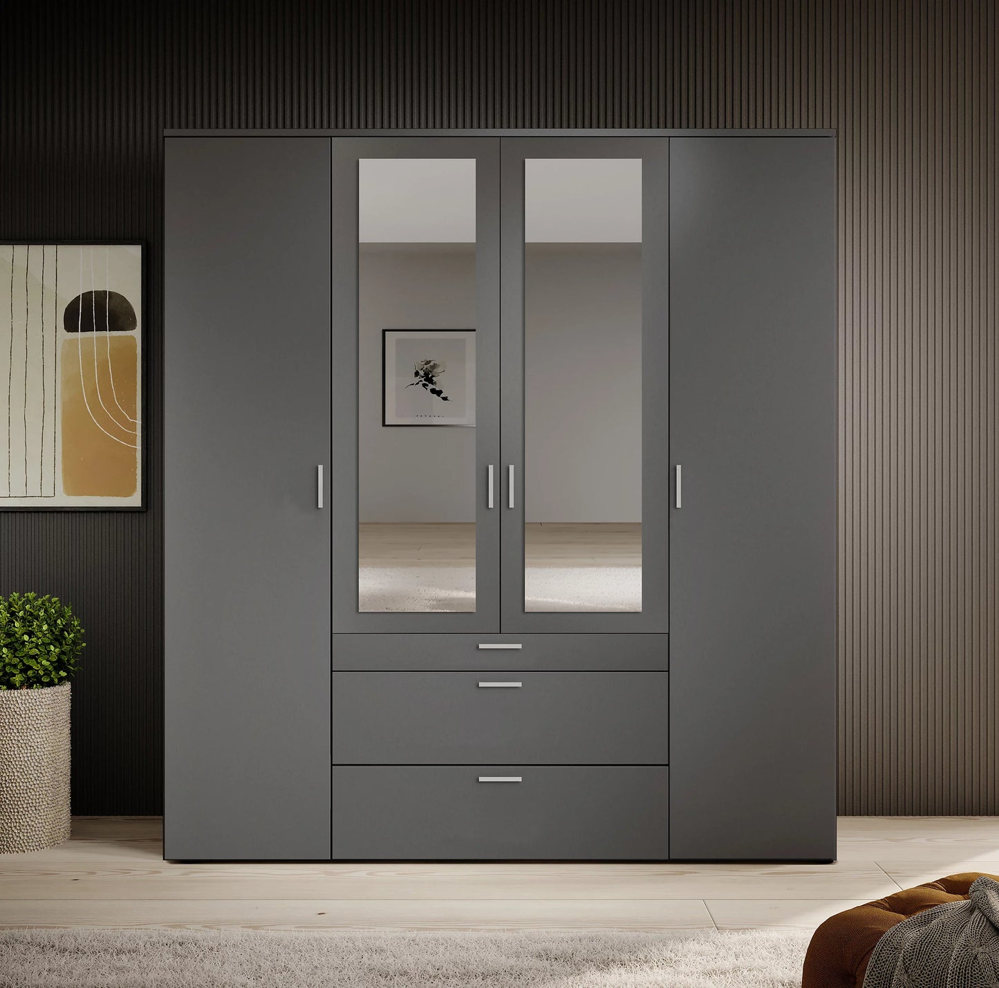 Vesala 4 Hinged Door Wardrobe with Mirror. 3 Colours Available