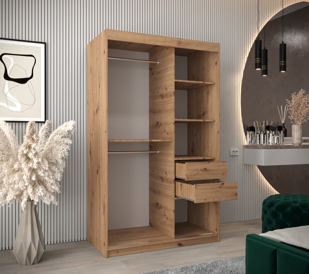 Tokyo I Sliding Door Wardrobe 120cm oak artisan white black