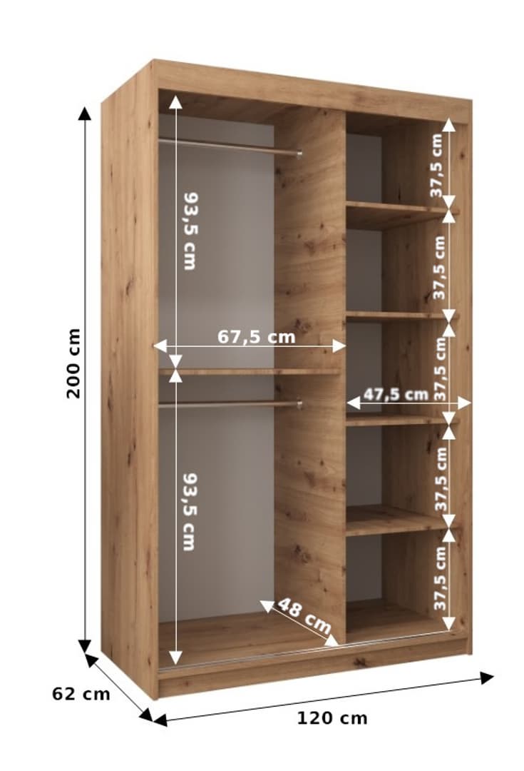 Tokyo I Sliding Door Wardrobe 120cm oak artisan white black