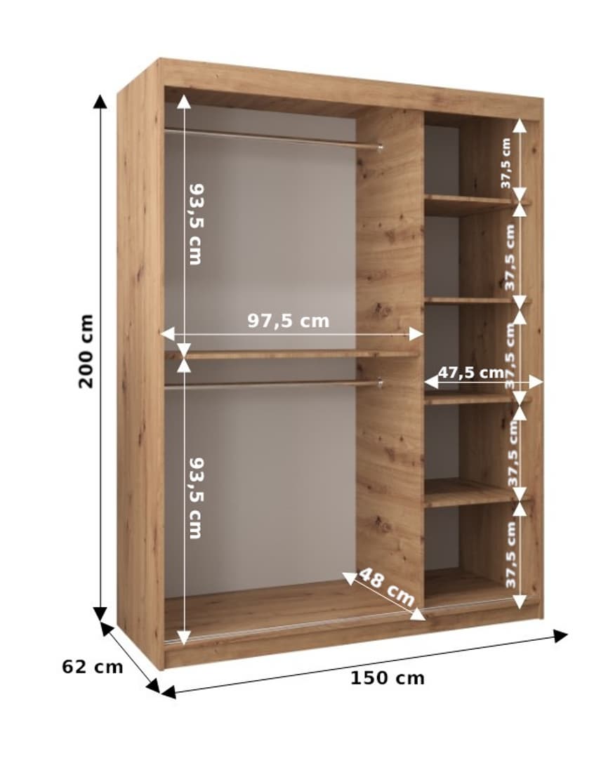 Tokyo III Sliding Door Wardrobe 150cm