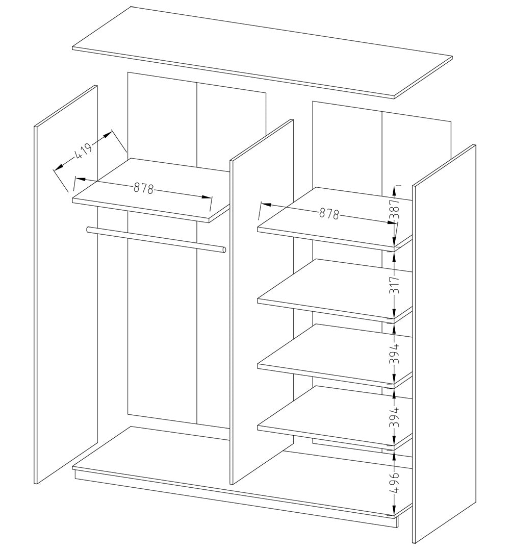 Beta Sliding Door Mirrored Wardrobe oak monastery