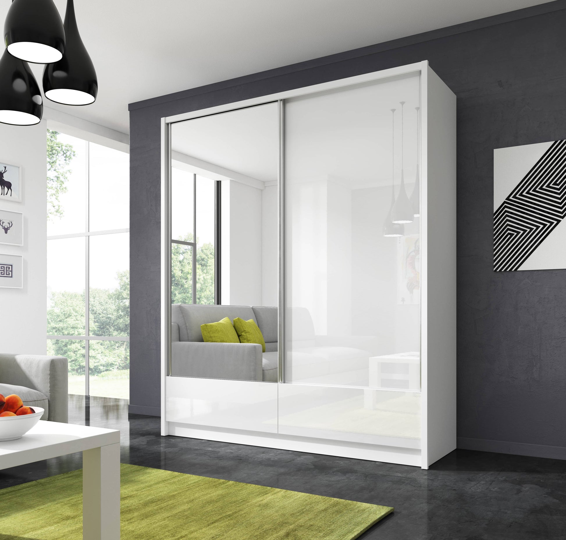 Aria I Sliding Door Wardrobe 184cm white gloss