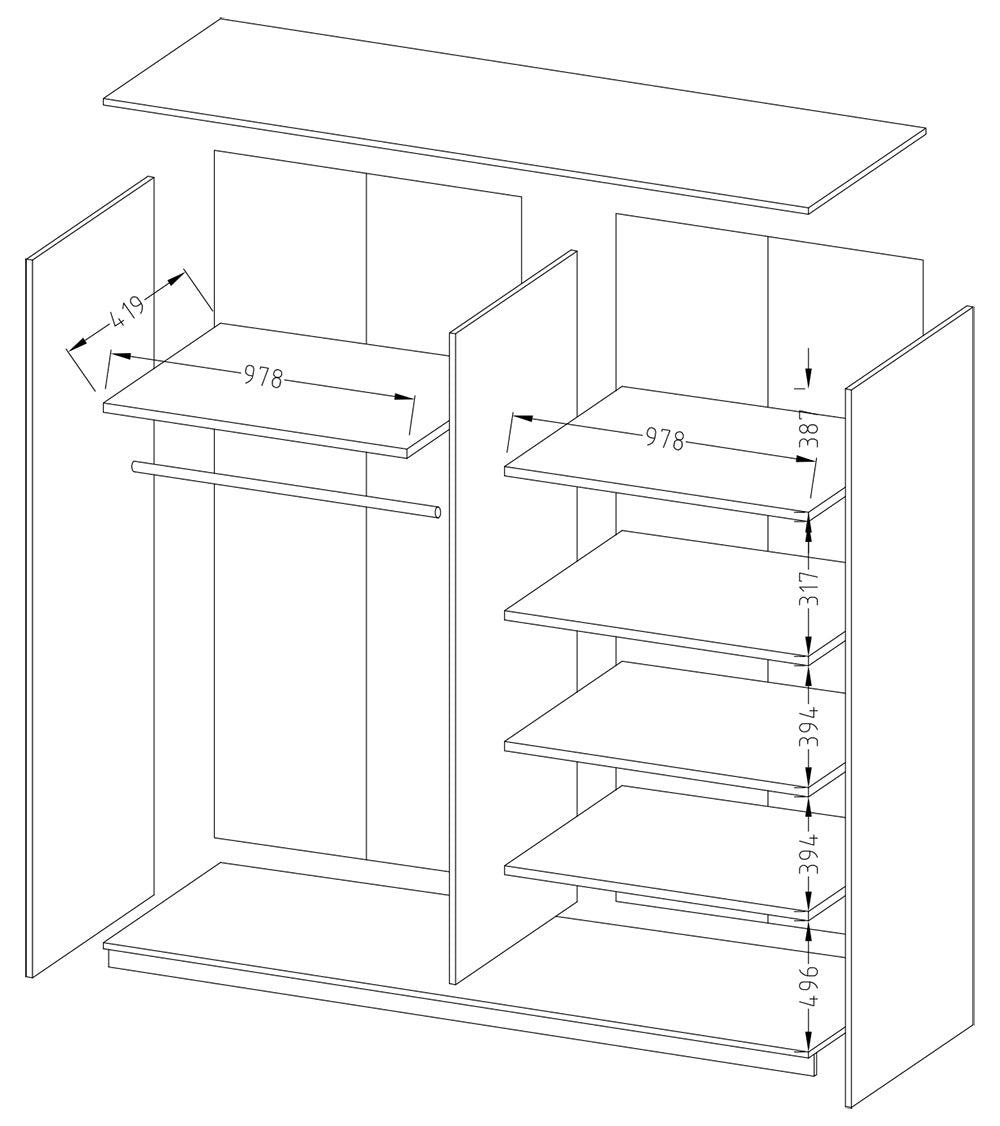 Beta Sliding Door Mirrored Wardrobe oak monastery