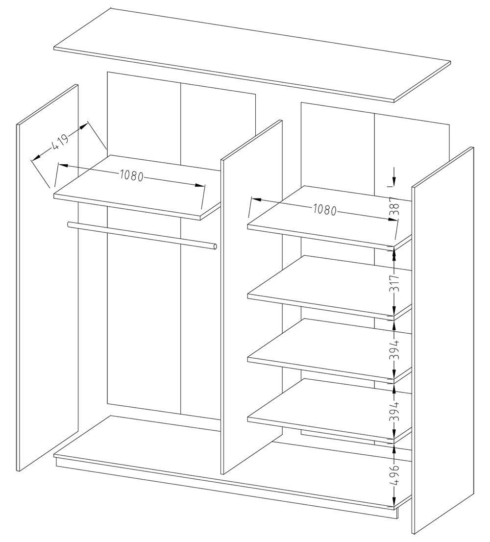 Beta Sliding Door Mirrored Wardrobe oak monastery