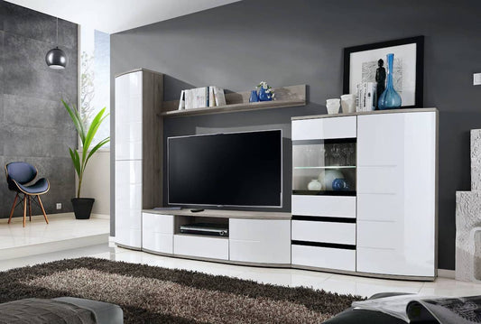 Ontario I Living Room Set 300cm White Gloss and San Remo Oak