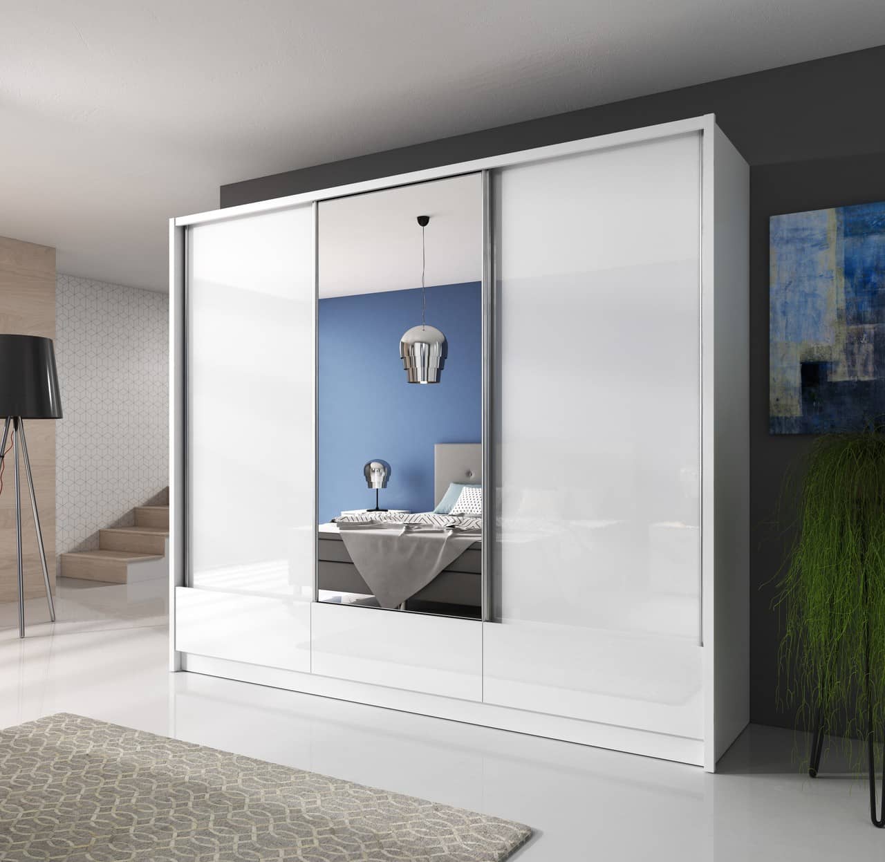 Aria I Sliding Door Wardrobe 254cm white gloss