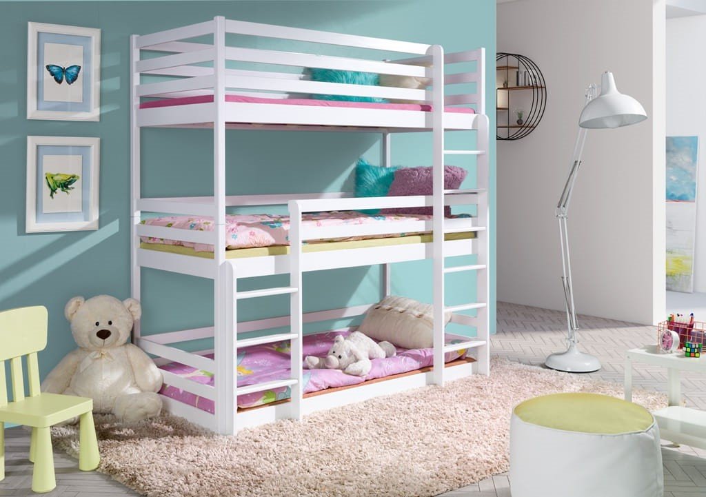 Wooden Triple Bunk Bed Ted white matt