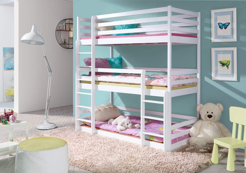 Wooden Triple Bunk Bed Ted white matt