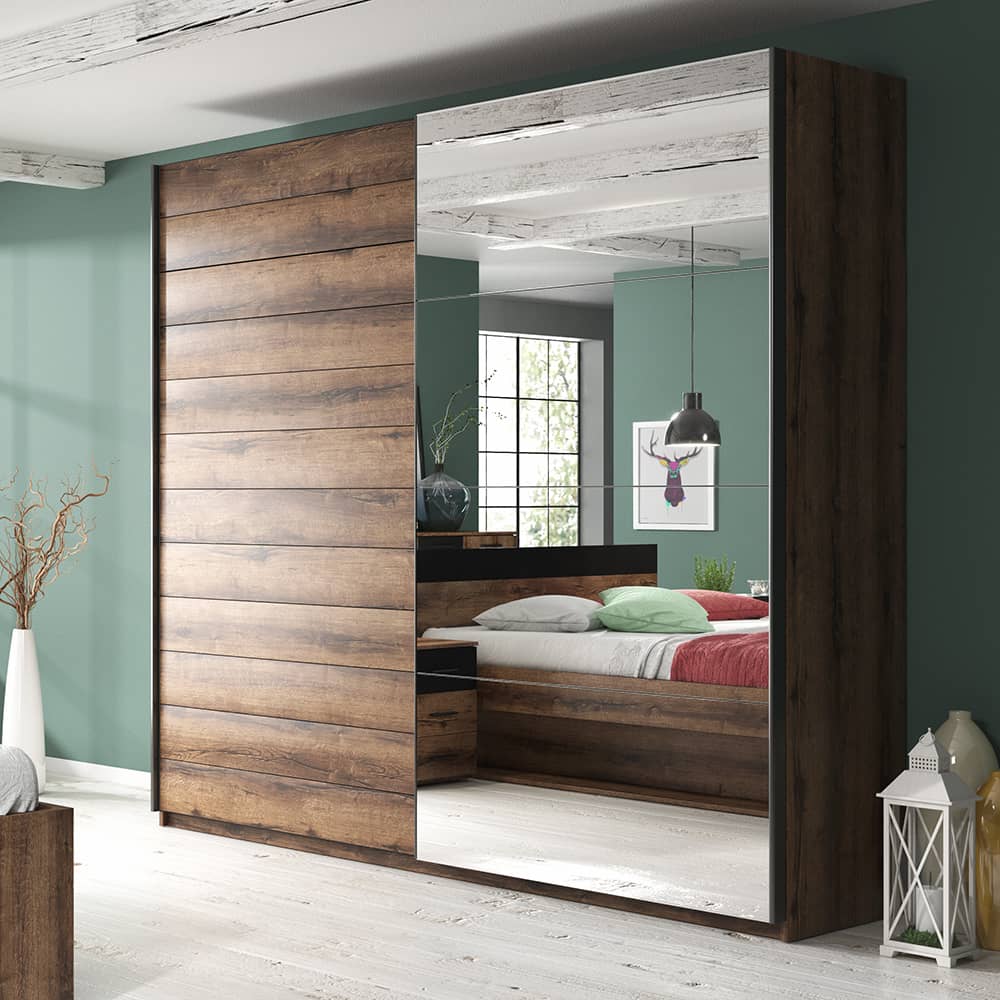 Beta Sliding Door Mirrored Wardrobe oak monastery