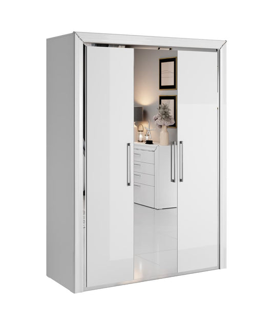 Arno Hinged Door Wardrobe 155cm White & Silver Trimming Black & Gold Trimming