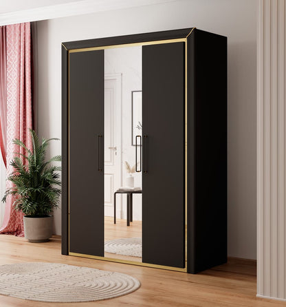 Arno Hinged Door Wardrobe 155cm White & Silver Trimming Black & Gold Trimming