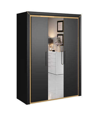 Arno Hinged Door Wardrobe 155cm White & Silver Trimming Black & Gold Trimming