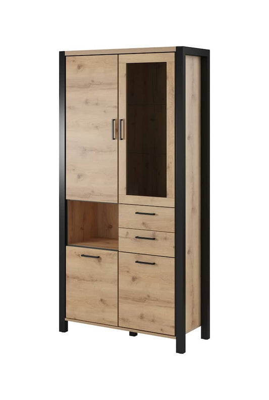 Aktiv 13 Tall Display Cabinet.Oak Taurus & Black Matt