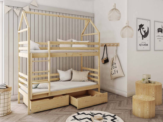 Wooden Bunk Bed Alex With Storage pine or grey