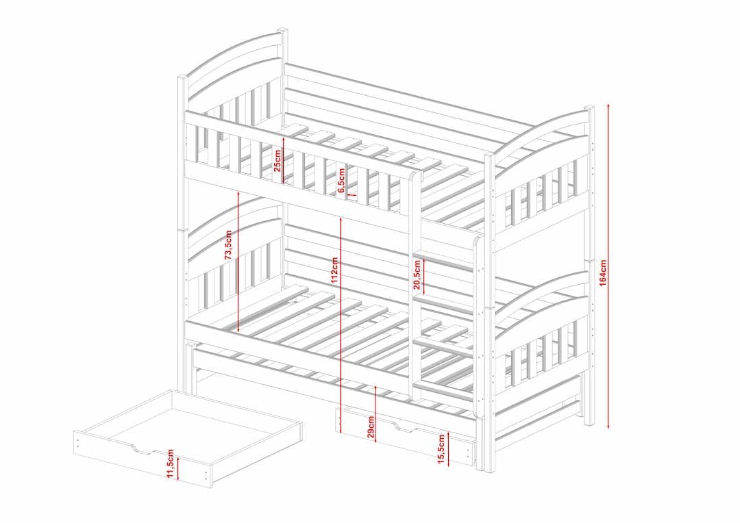 Wooden Bunk Bed Blanka with Trundle and Storage