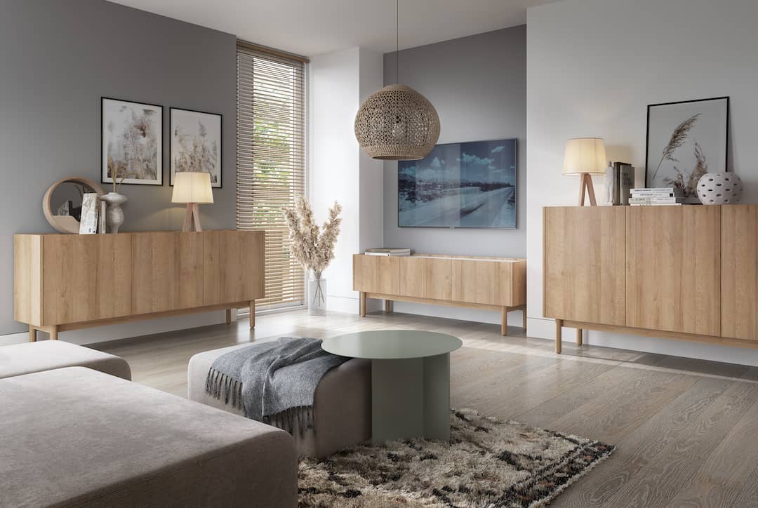 Boho Highboard Cabinet 97cm Oak Riviera & White