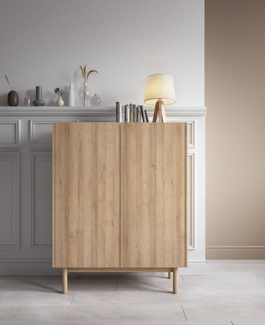 Boho Highboard Cabinet 97cm Oak Riviera & White